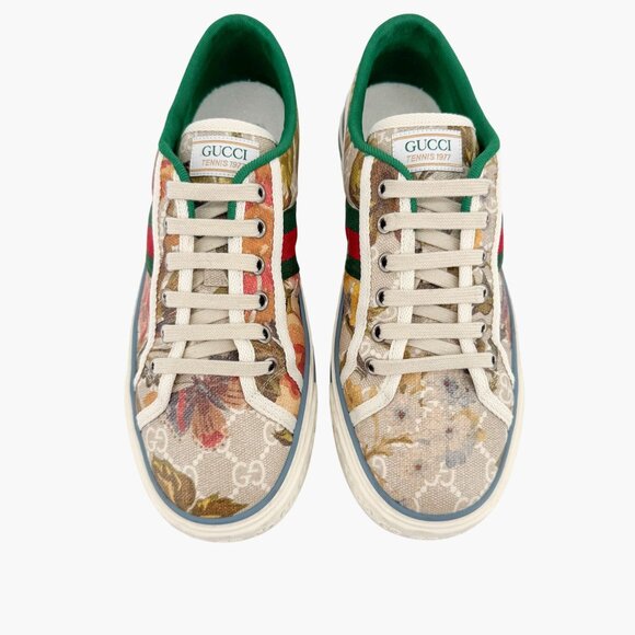 Gucci Tennis 1977 Low Top Sneakers Size 38.5 US 8.5 Beige GG Supreme Water Flora - Picture 4 of 14